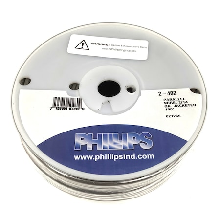 Phillips Wire, Elect, Parallel, 2/14Ga, Black, White, Gray Jacket, 100 In. Length 2-402